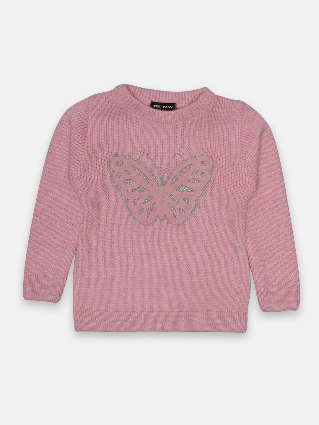 

TRE&PASS Girls Pink & Grey Animal Print Woolen Winter Pullover