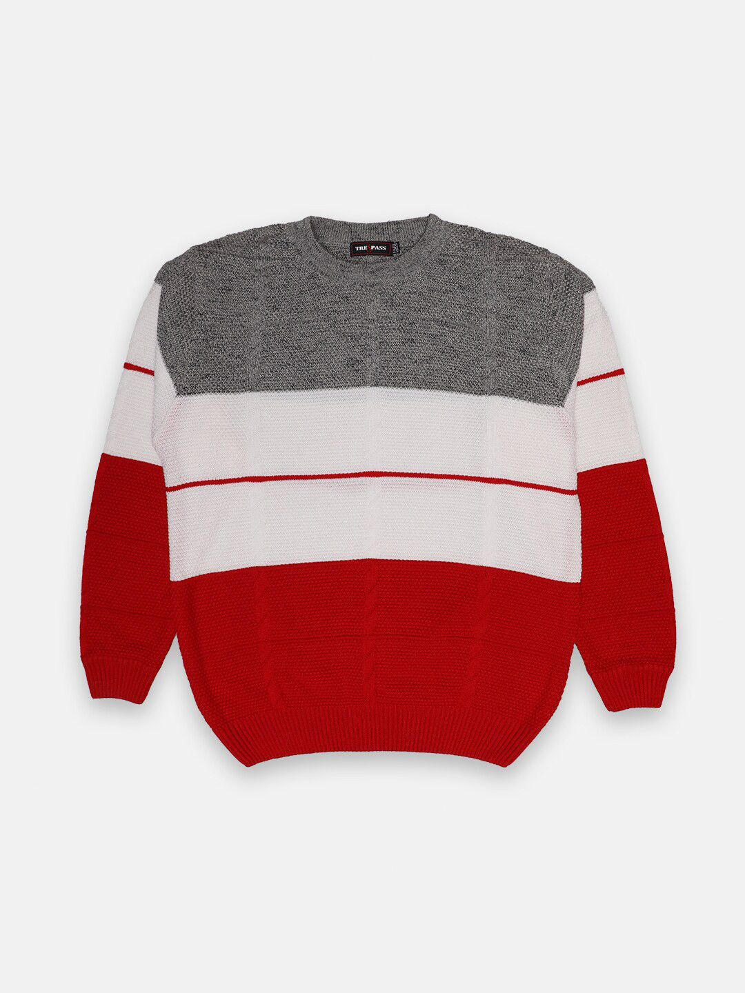 

TRE&PASS Boys Red & White Colourblocked Woolen Pullover