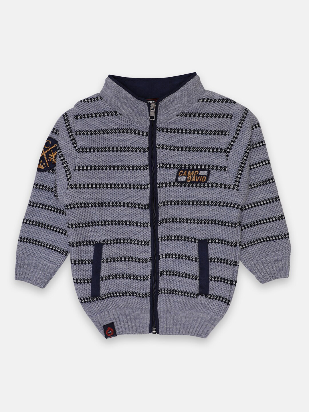 

TRE&PASS Boys Blue & Black Striped Woolen Cardigan