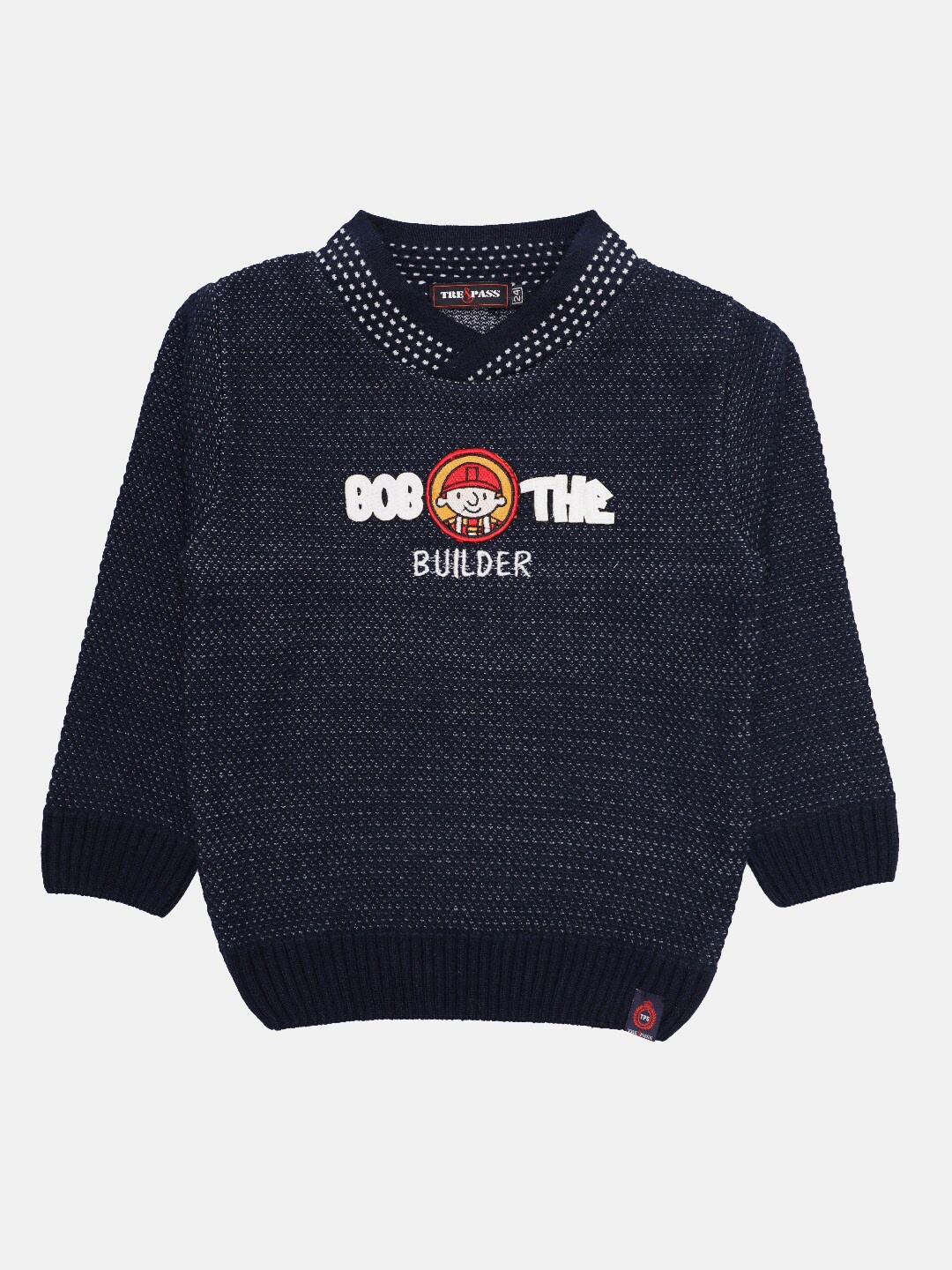 

TREPASS Boys Navy Blue & White Self Design Woolen Pullover