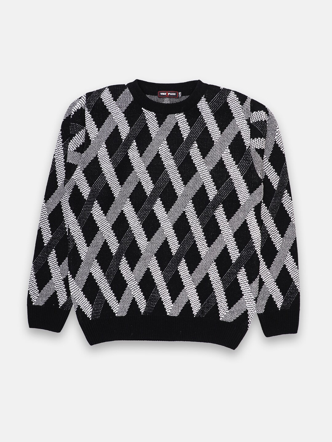 

TREPASS Boys Black & Grey Striped Woolen Pullover