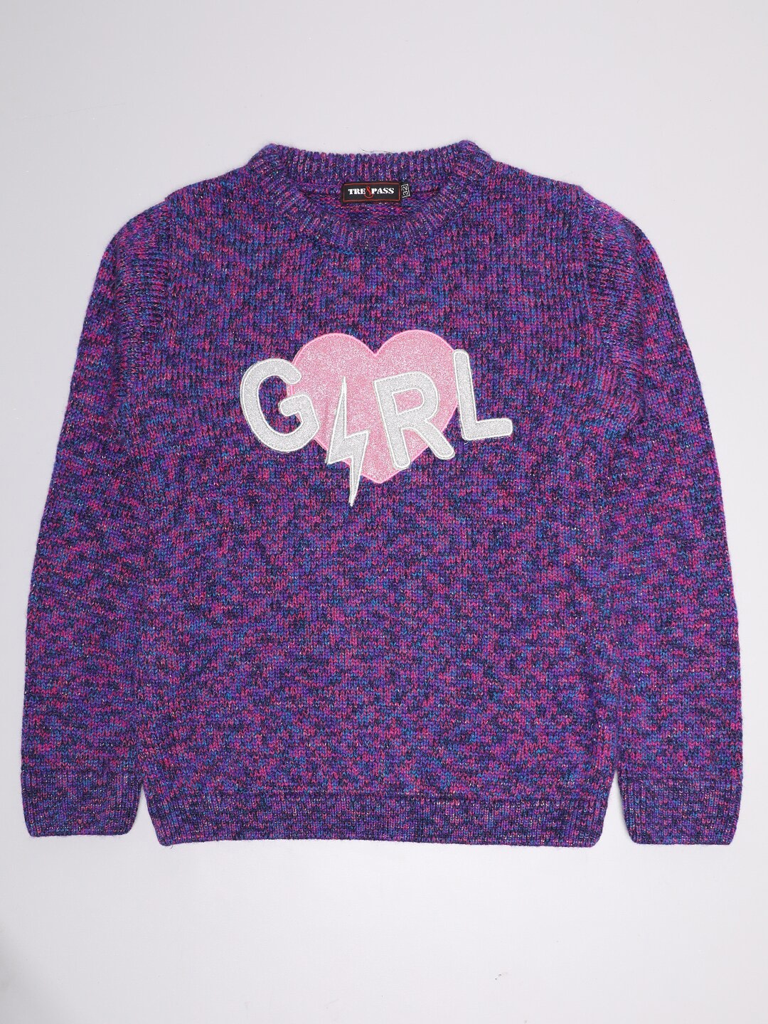 

TRE&PASS Girls Purple & Pink Printed Woolen Winter Pullover