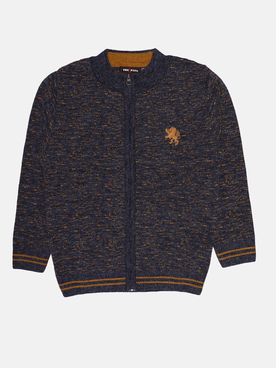 

TREPASS Boys Navy Blue & Brown Self Design Woolen Cardigan