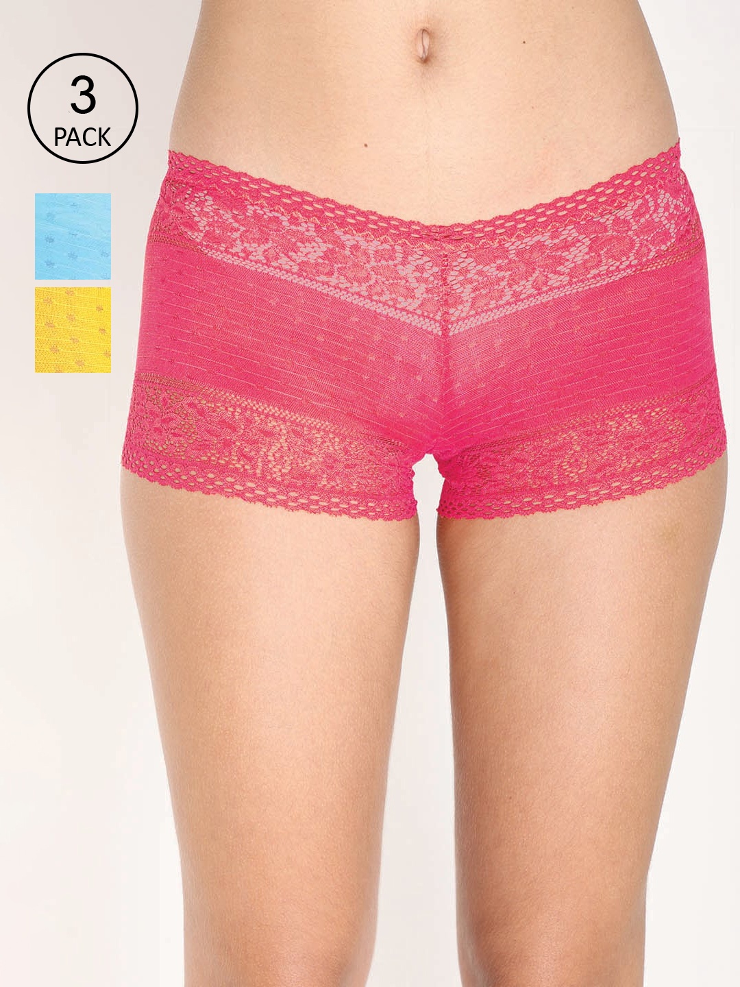 

Reveira Women Pack Of 3 Assorted Boyshorts Briefs, Pink