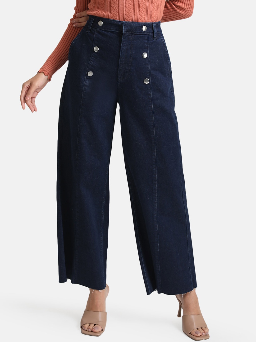 

Kazo Women Blue Flared High-Rise Low Distress Jeans