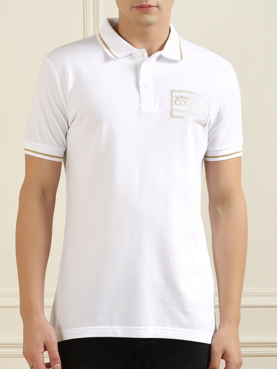 

Versace Jeans Couture Men White Polo Collar Pure Cotton T-shirt