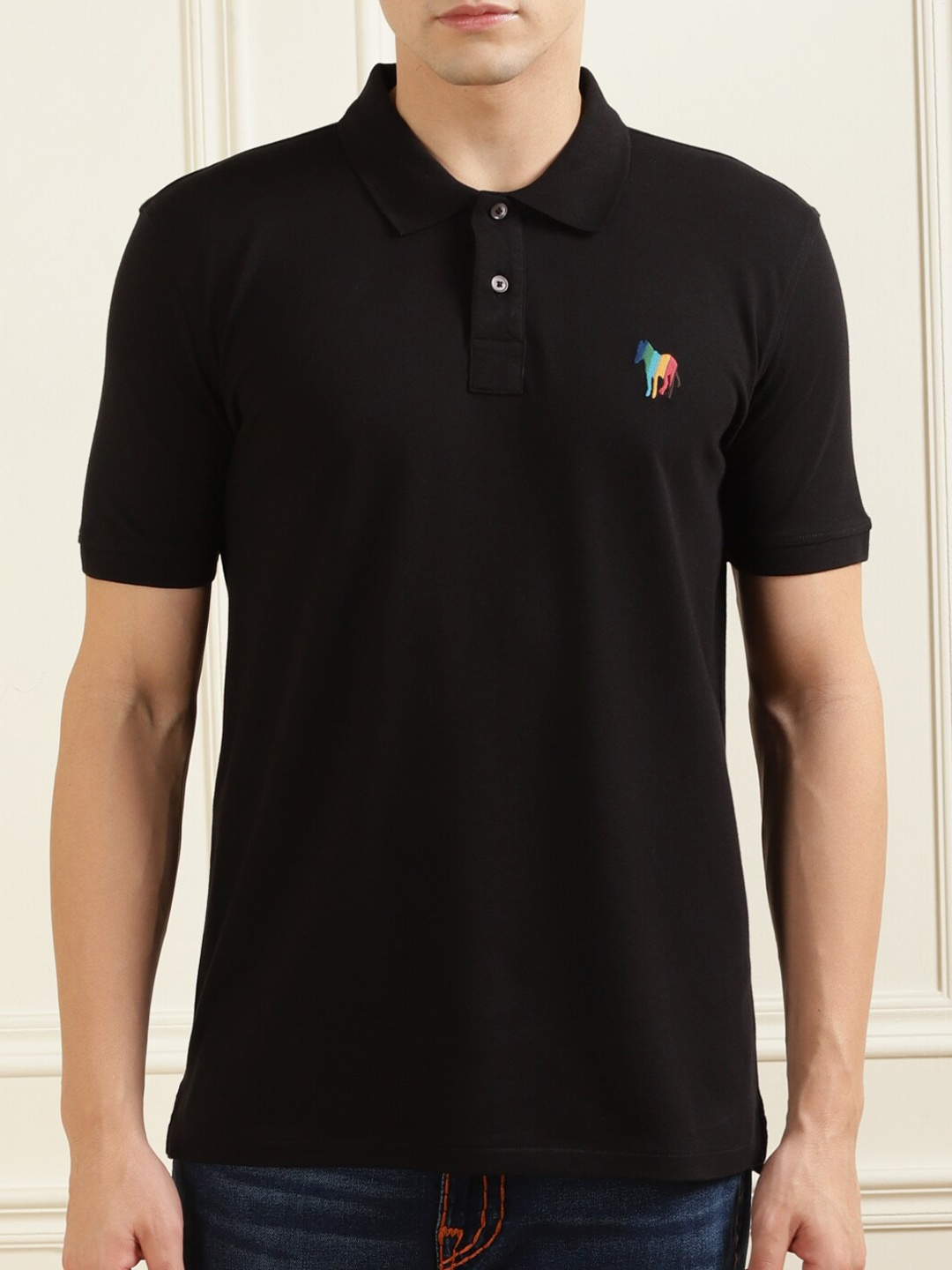 

PS By Paul Smith Men Black Polo Collar T-shirt