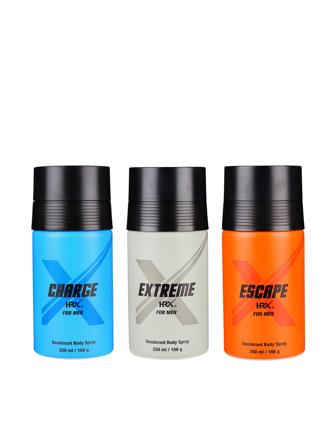 

HRX Men Set of Escape + Charge + Extreme Deodorants - 250 ml Each, Blue