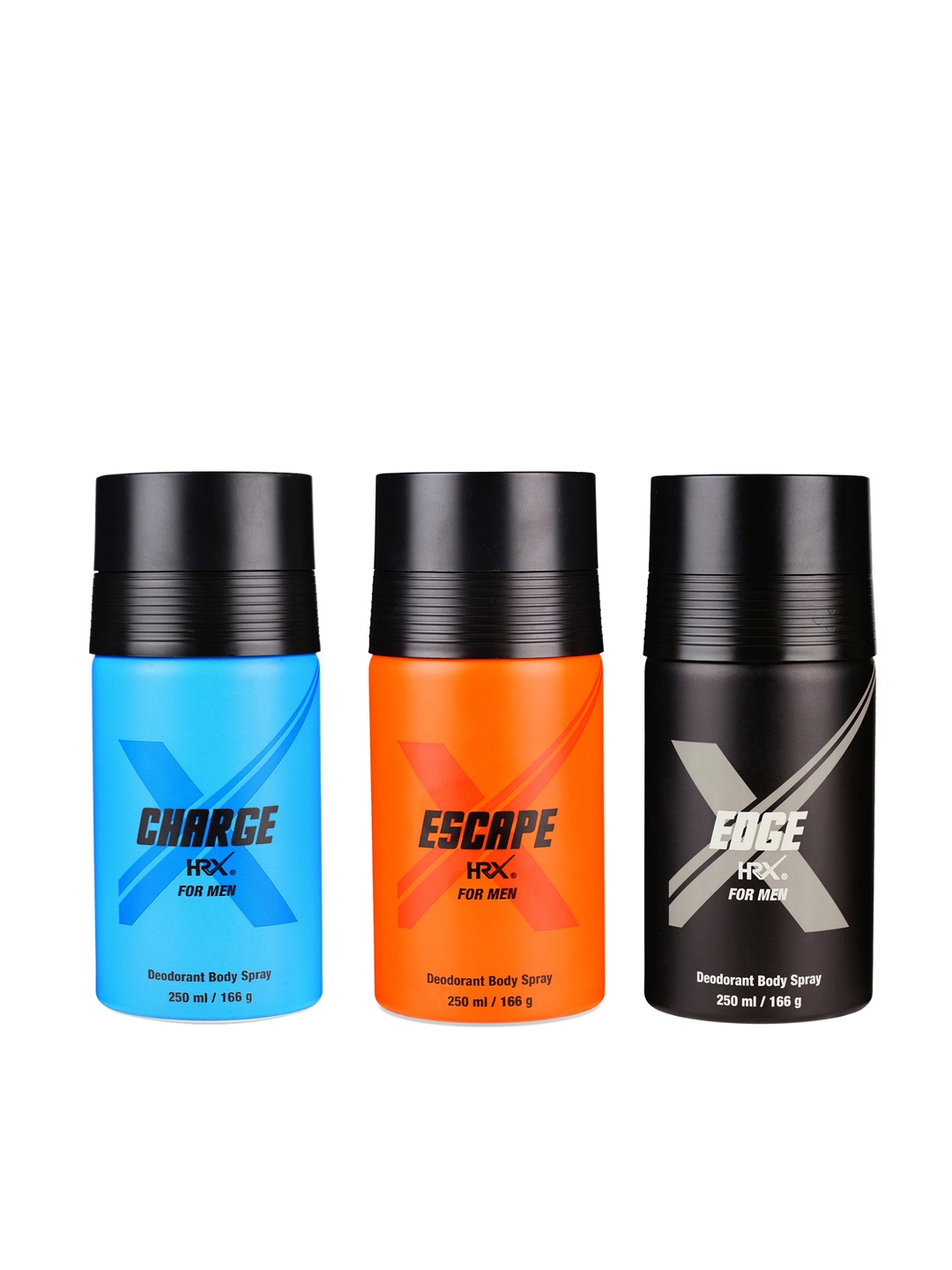 

HRX Men Set of 3 Deodorants - Edge + Charge + Escape - 250ml each, Blue