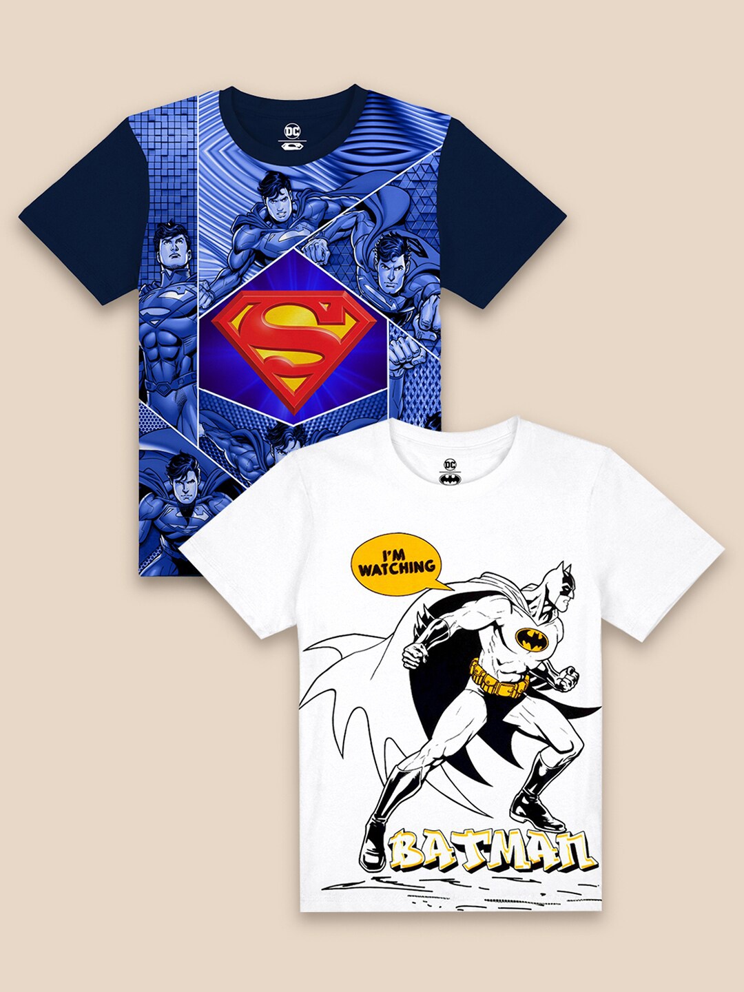 

Kids Ville Boys Pack Of 2 Black & Blue Batman Printed Pure Cotton T-shirts
