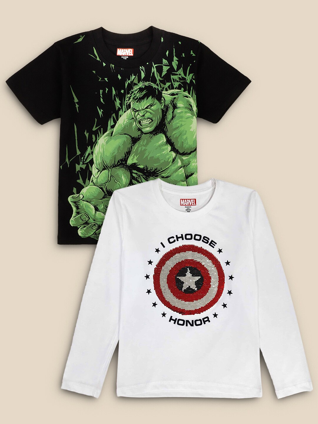 

Kids Ville Boys Pack Of 2 Black & White Captain America Printed Pure Cotton T-shirts