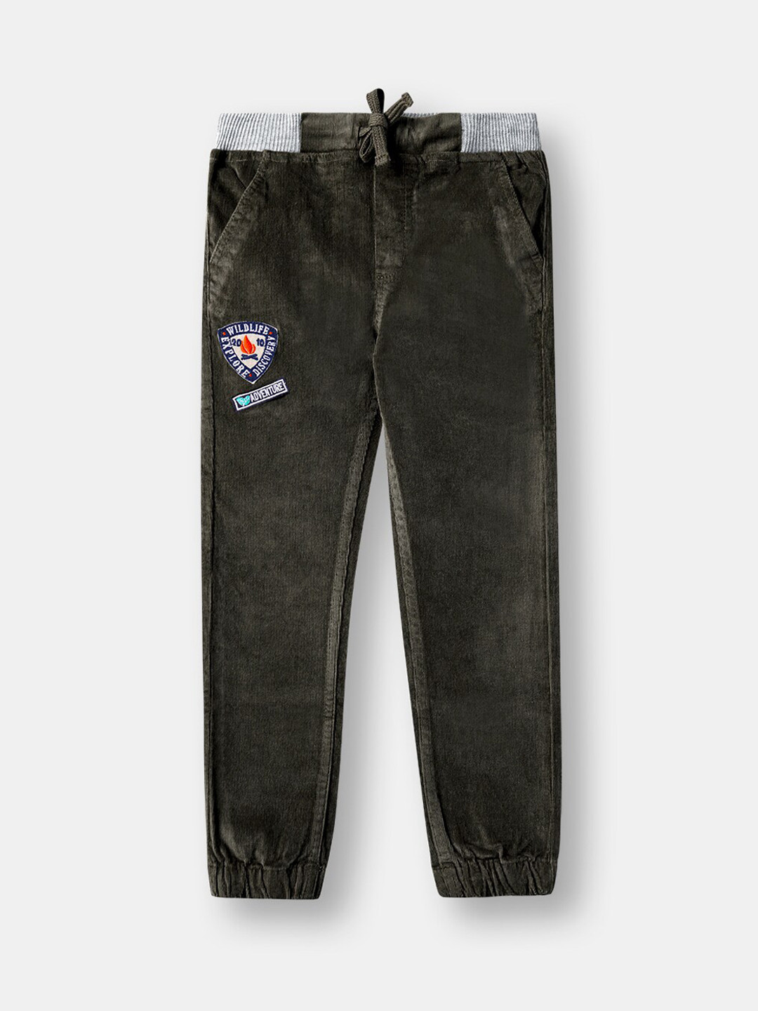 

R&B Boys Olive Green Solid Cotton Joggers