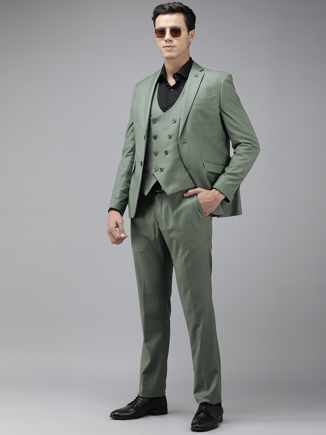 

Blackberrys Men Slim Fit Single-Breasted 3 Piece Formal Suits, Green
