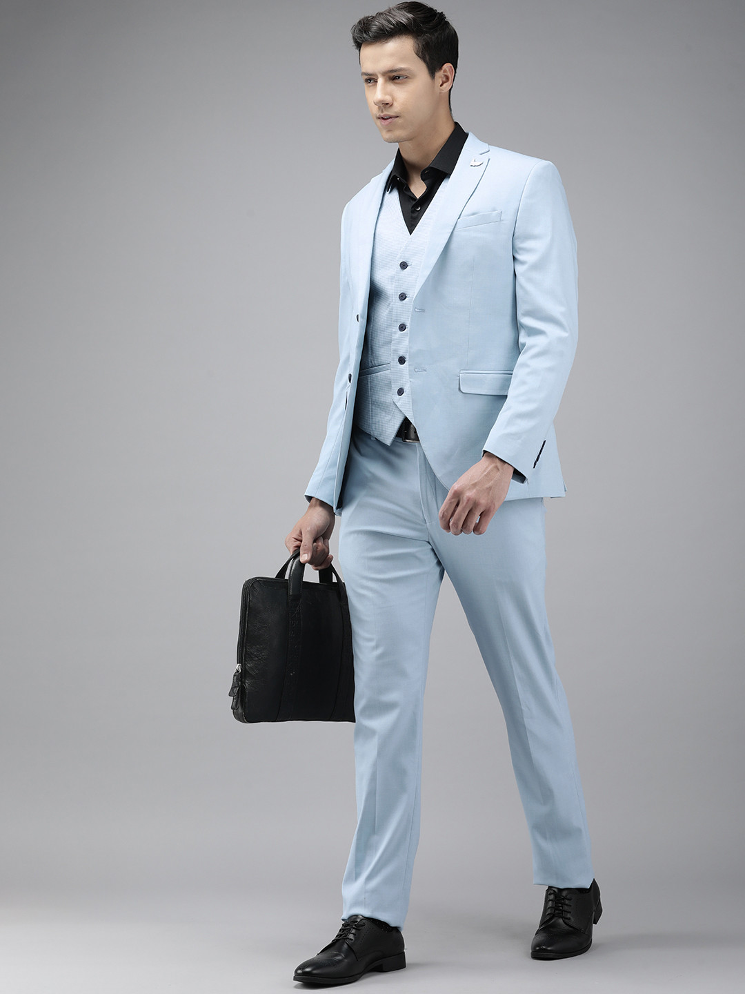 

Blackberrys Men Slim Fit Single-Breasted 3 Piece Formal Suits, Blue