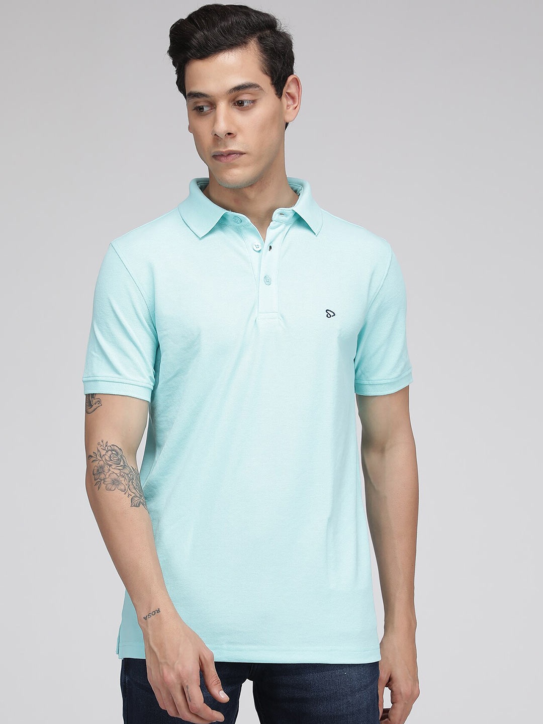 

SPORTO Men Turquoise Blue Polo Collar Cotton T-shirt