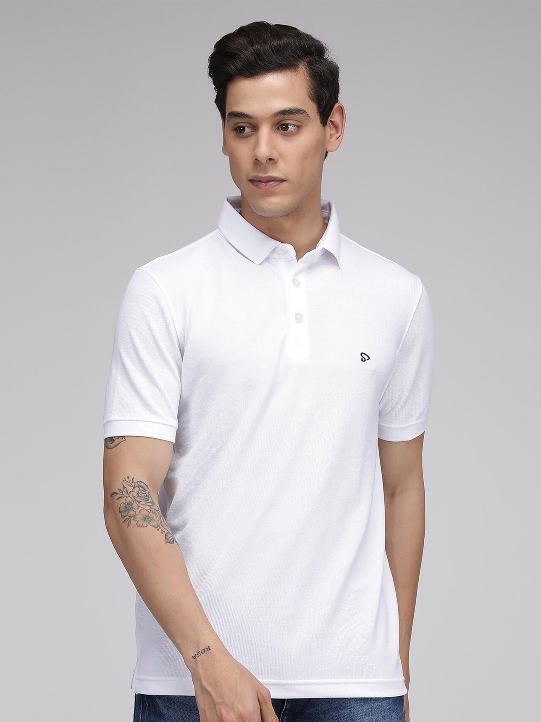 

SPORTO Men White Polo Collar T-shirt