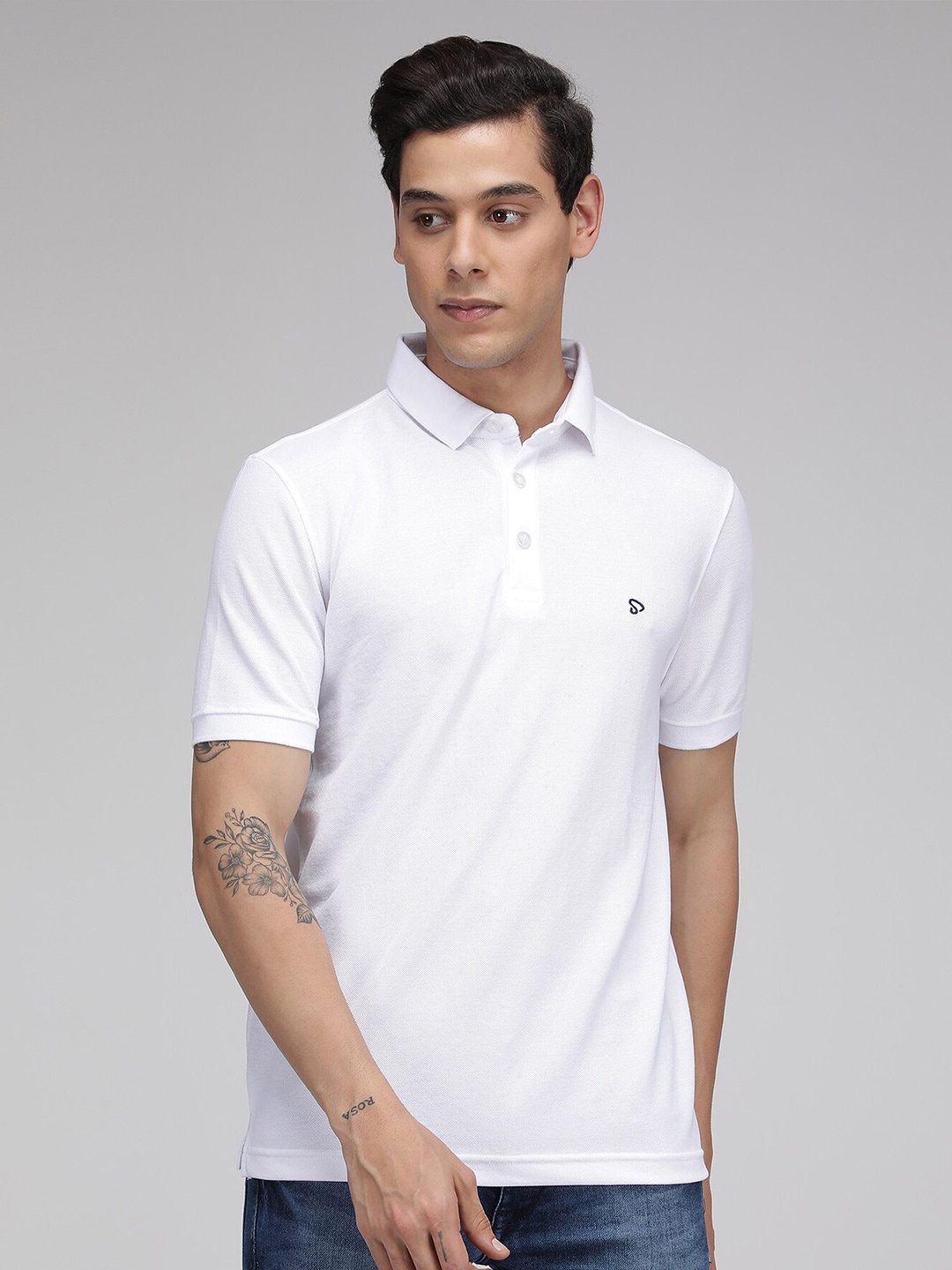 

SPORTO Men White Polo Collar T-shirt