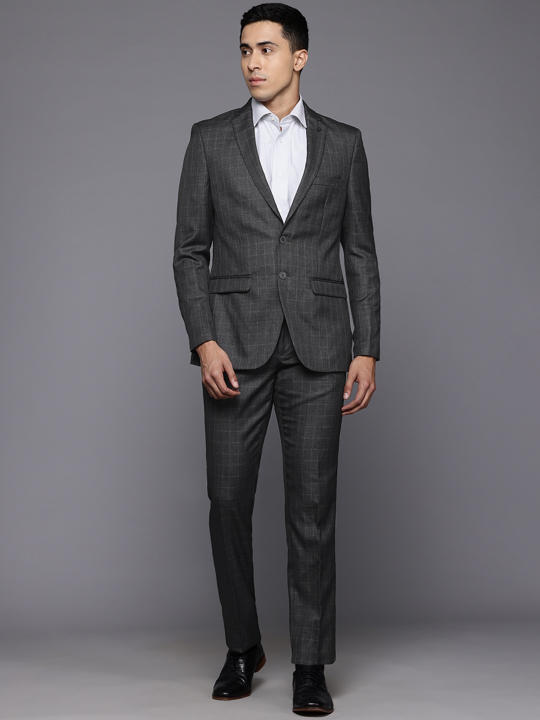 

Raymond Checked Single-Breasted Slim-Fit 2-Piece Formal Suit, Grey