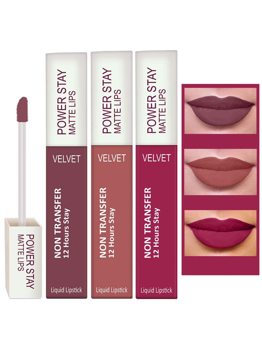 

PERPAA Set Of 3 Waterproof Liquid Matte Power Stay Lipstick 4-5 ML, Pink