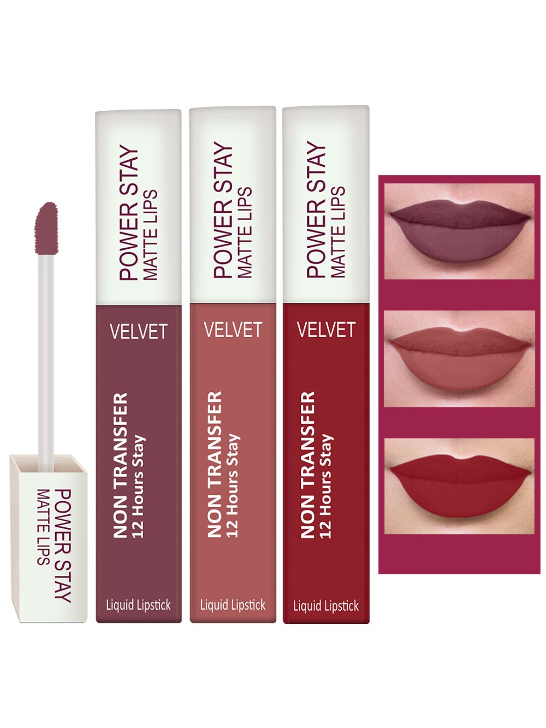 

PERPAA Set of 3 Waterproof Liquid Matte Power Stay Lipstick 150gm, Red