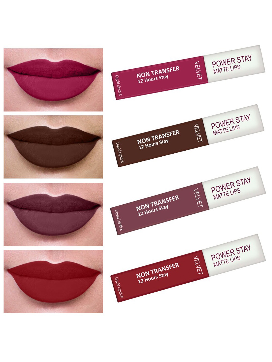 

PERPAA Set Of 4 Waterproof Liquid Matte Power Stay Lipstick, Pink