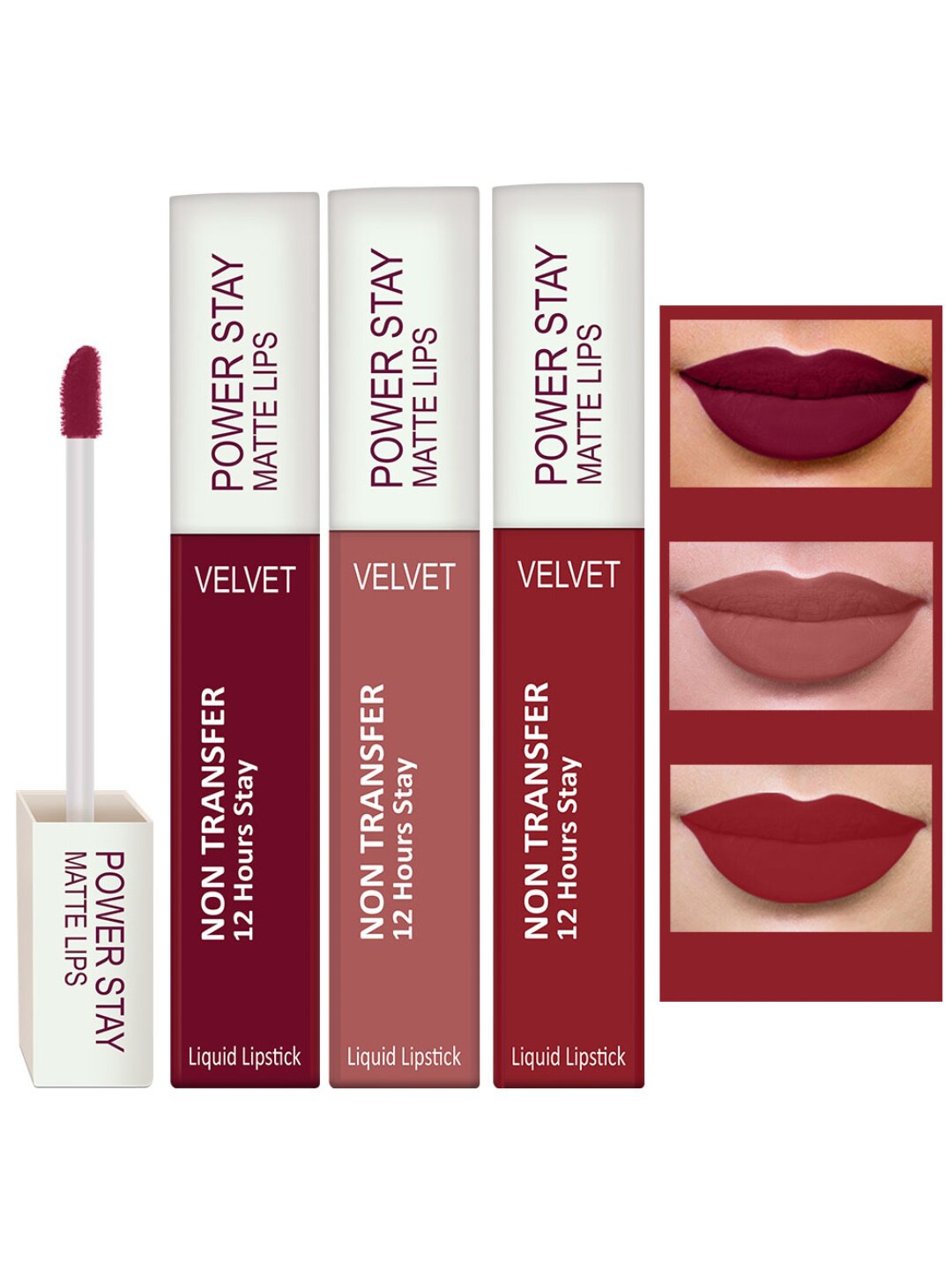 

PERPAA Set of 3 Waterproof Liquid Matte Power Stay Lipstick - 4 ml, Red