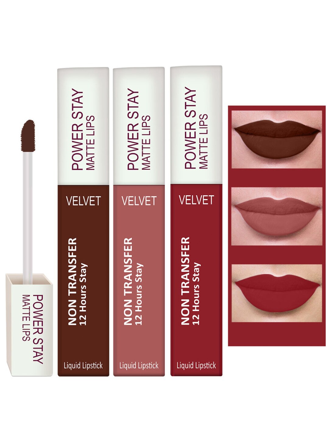 

PERPAA Set Of 3 Waterproof Liquid Matte Power Stay Lipstick 150gm, Brown