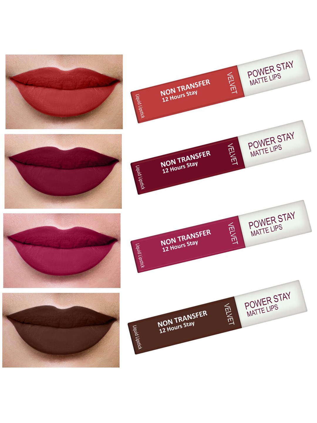 

PERPAA Set Of 4 Waterproof Liquid Matte Power Stay Lipstick 200gm, Red