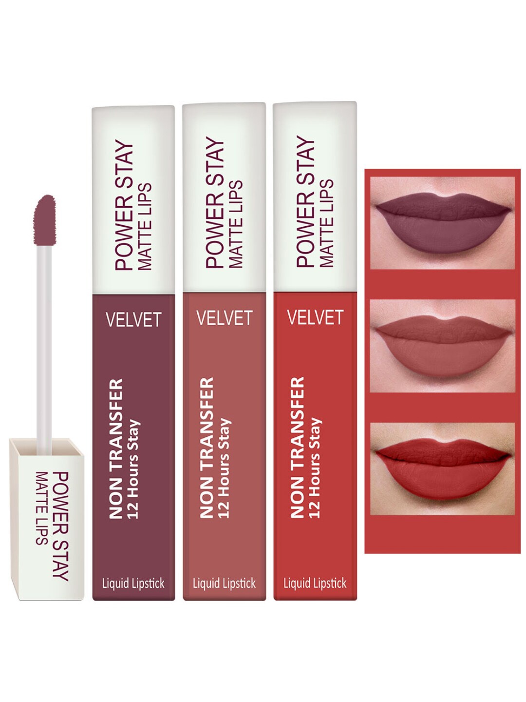 

PERPAA Pack Of 3 Waterproof Liquid Matte Power Stay Lipstick 4ml, Nude