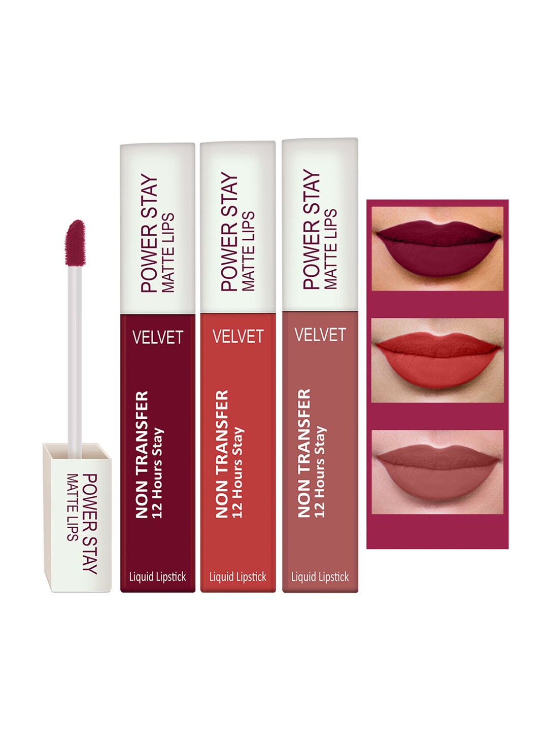 

PERPAA Set Of 3 Waterproof Liquid Matte Power Stay Lipstick 4ml, Red