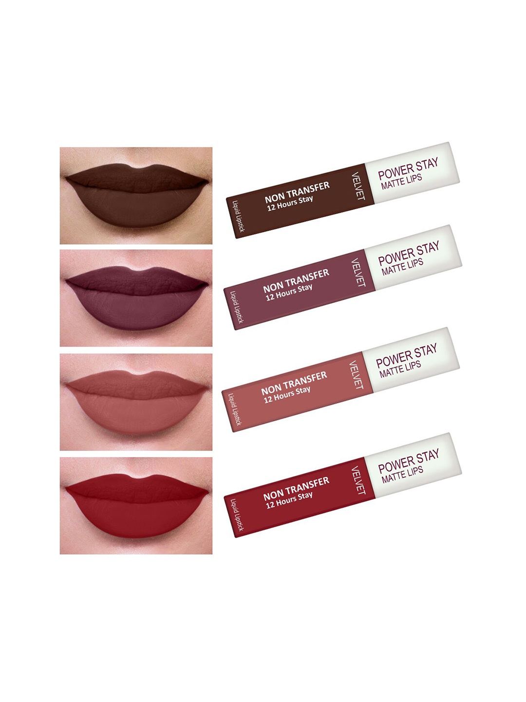 

PERPAA Set Of 4 Waterproof Liquid Matte Power Stay Lipsticks 200gm, Red