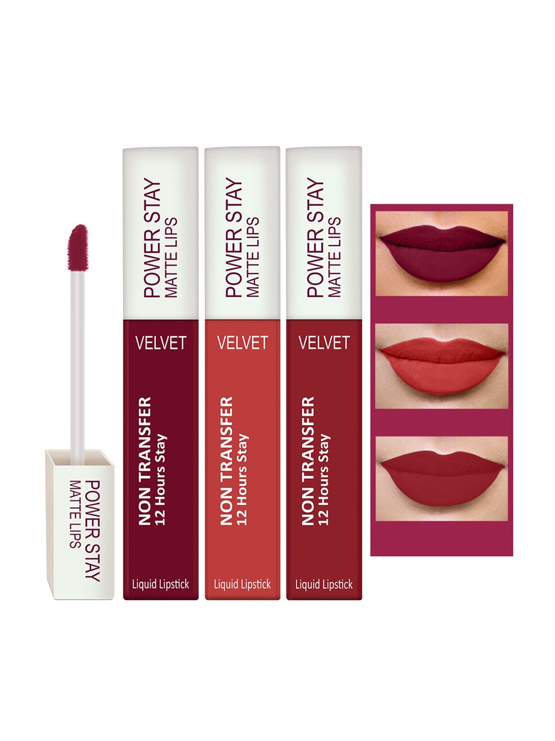

PERPAA Set of 3 Waterproof Liquid Matte Power Stay Lipstick 4ml, Red