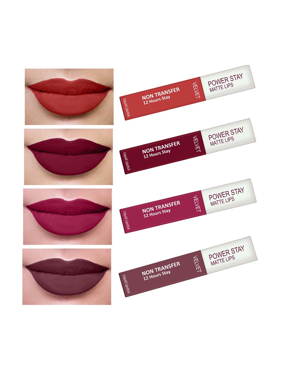 

PERPAA Set Of 4 Waterproof Liquid Matte Power Stay Lipstick 200gm, Red