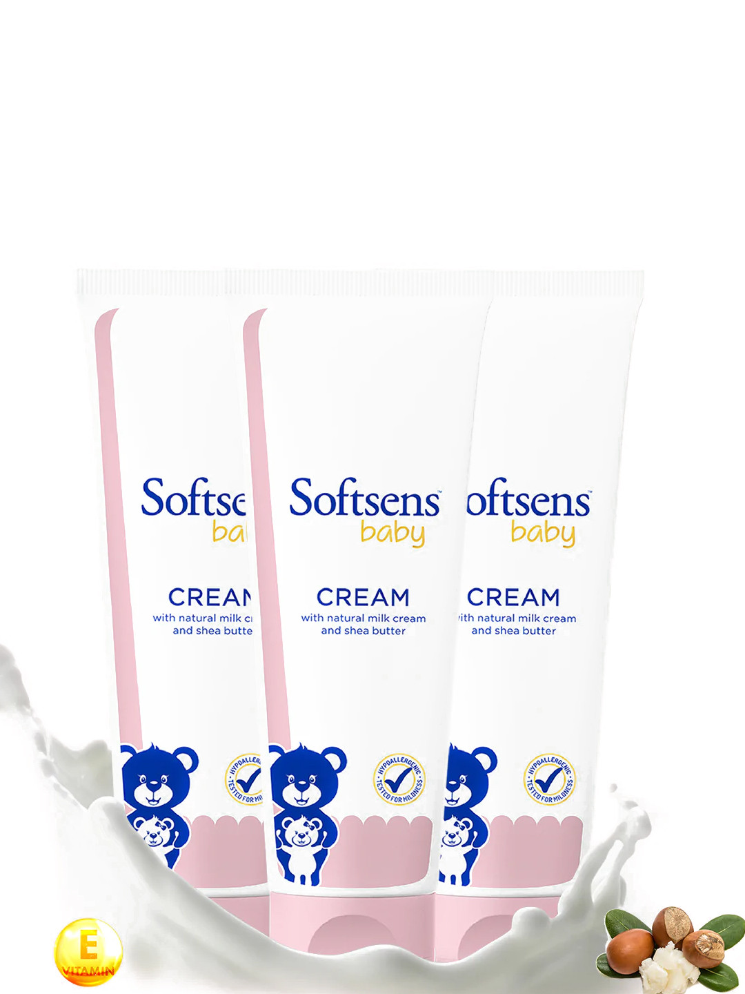 

Softsens Baby Infants Set Of 3 Natural Milk Cream & Shea Butter Face & Body Cream 300g, White