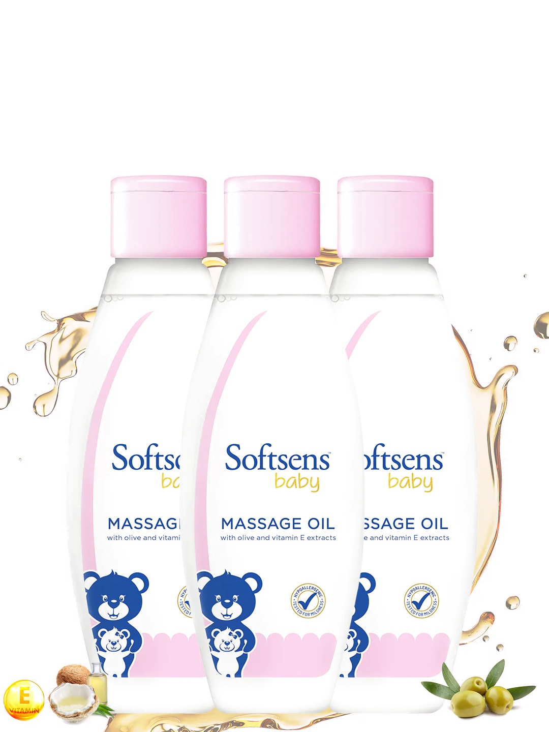 

Softsens Baby Set Of 3 Olive & Vitamin E Extracts Massage Oil 600ml, Transparent