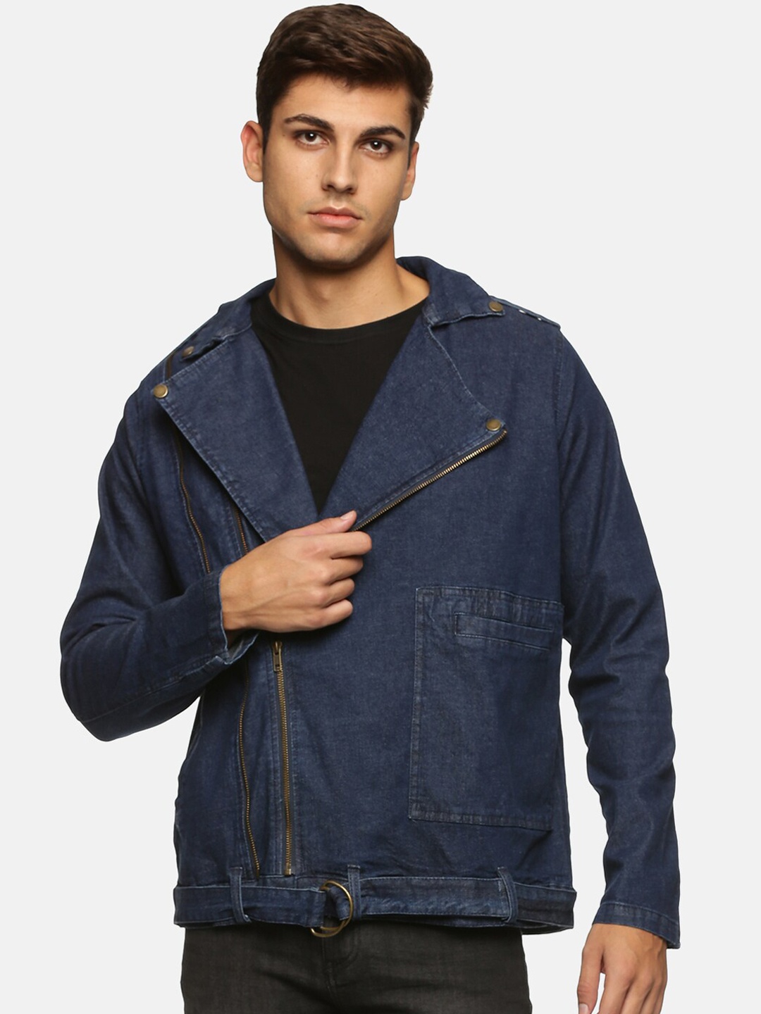 

KULTPRIT Men Blue Cotton Denim Jacket