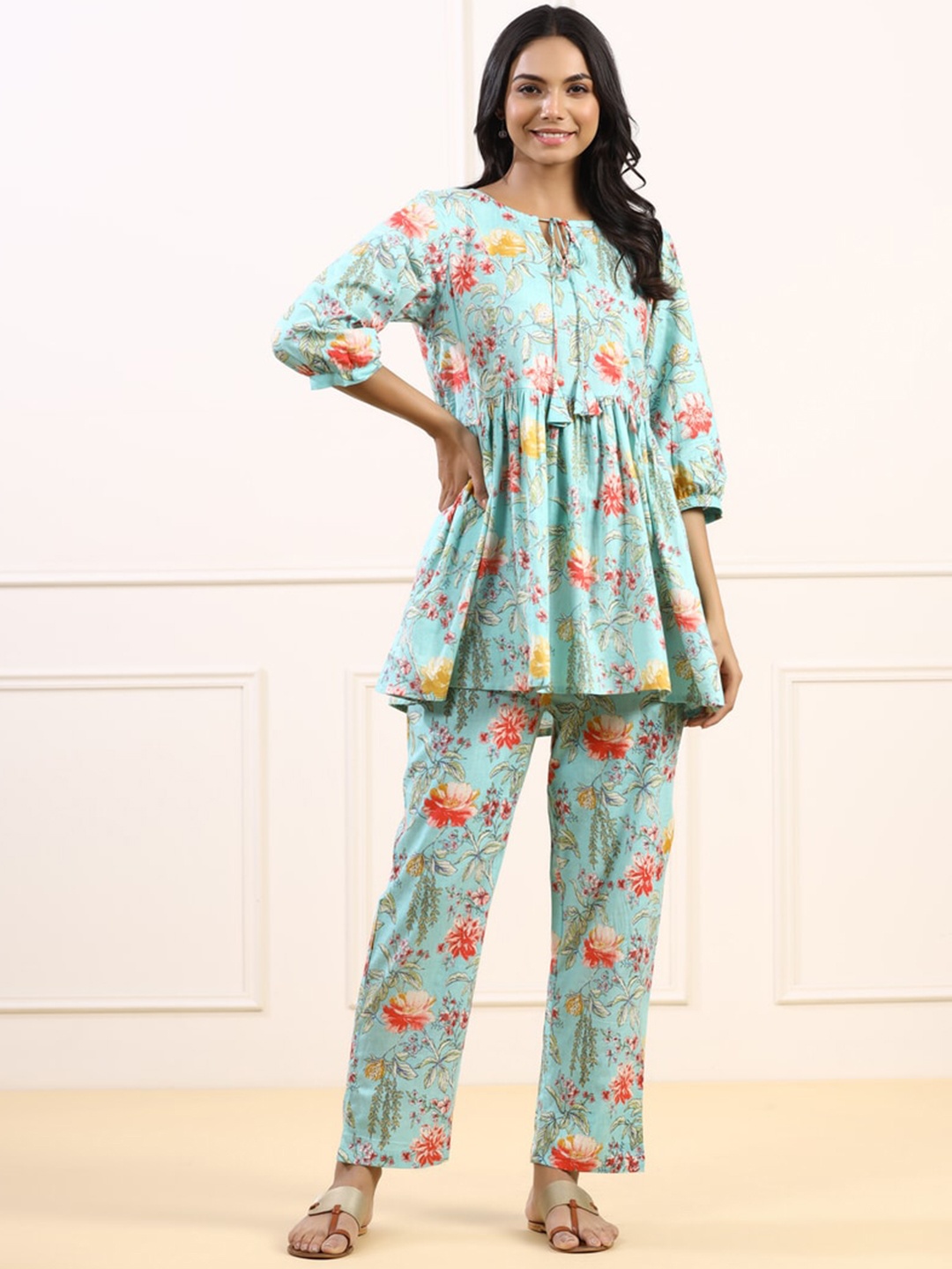 

JISORA Women Blue & Yellow Printed Pure Cotton Co-Ords