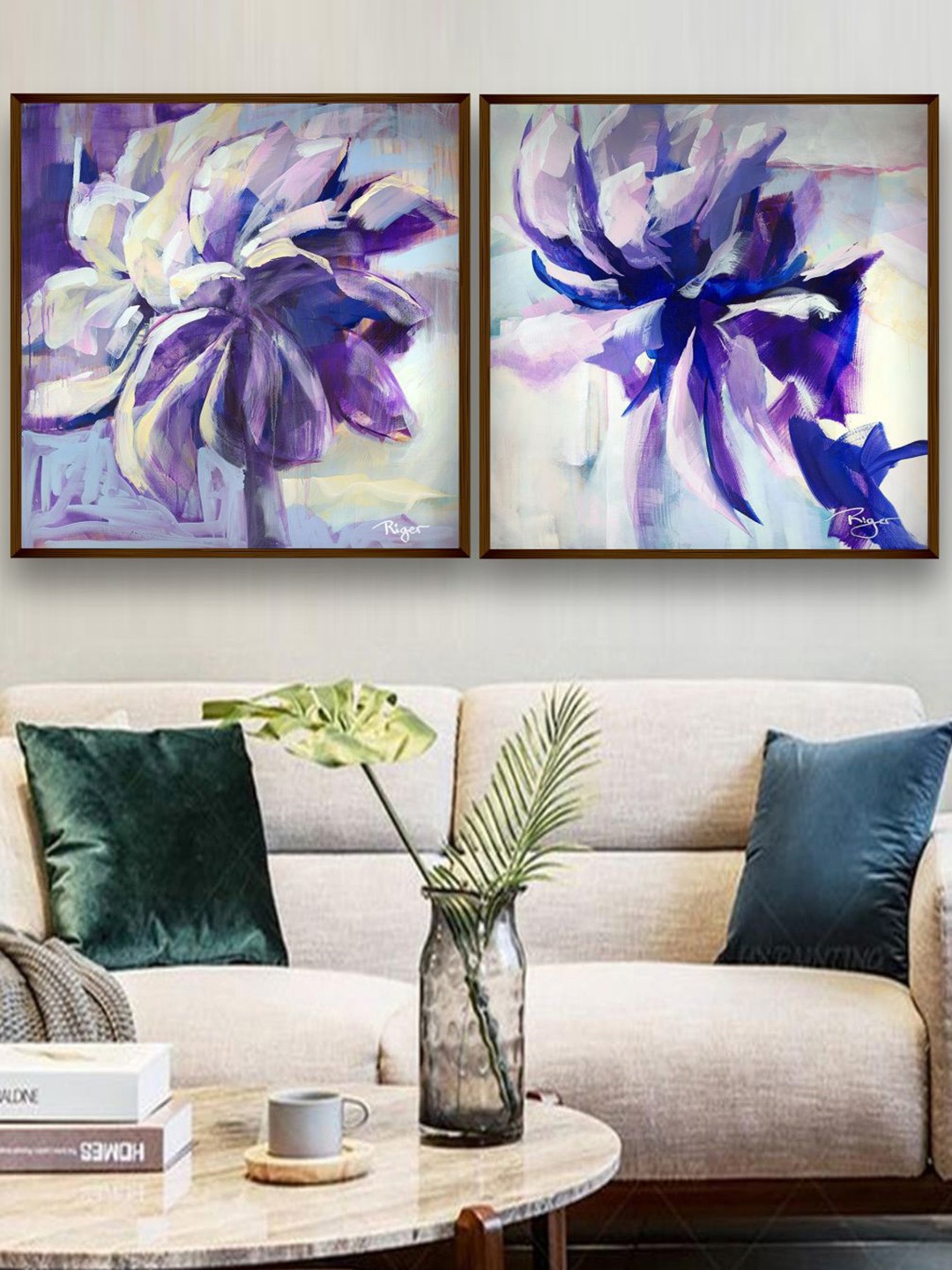 

The Art House Set of 2 Purple & White Floral Painting Canvas Wall Art