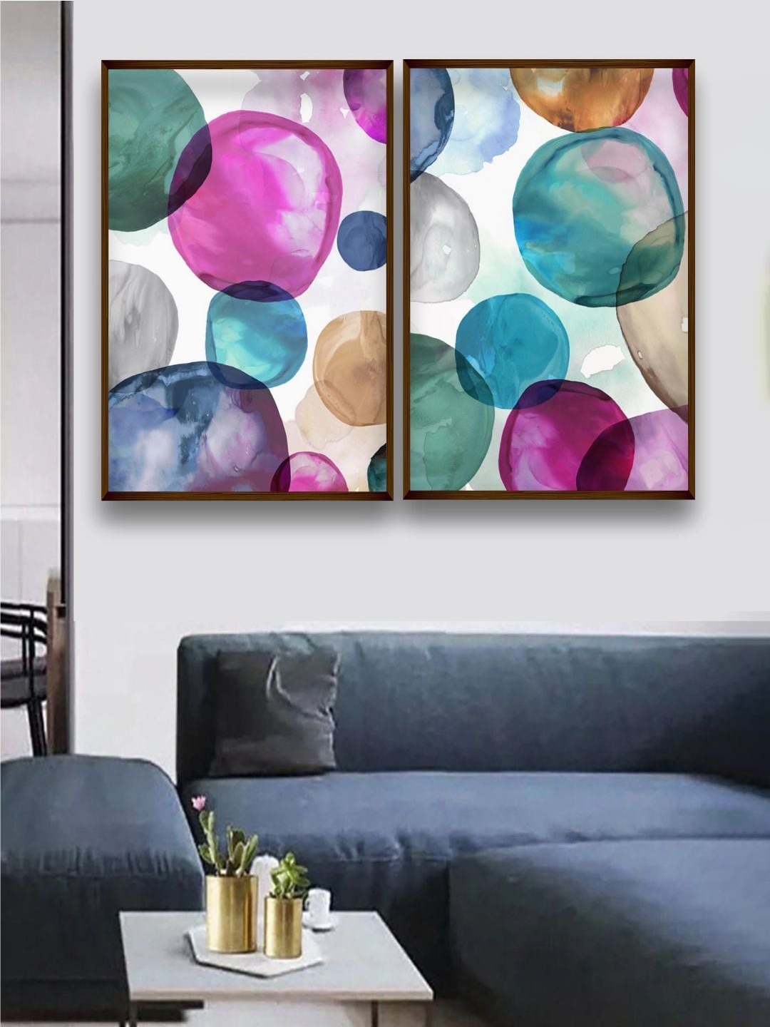 

The Art House Set of 2 Pink, Green & blue Abstract Painting Wall Art