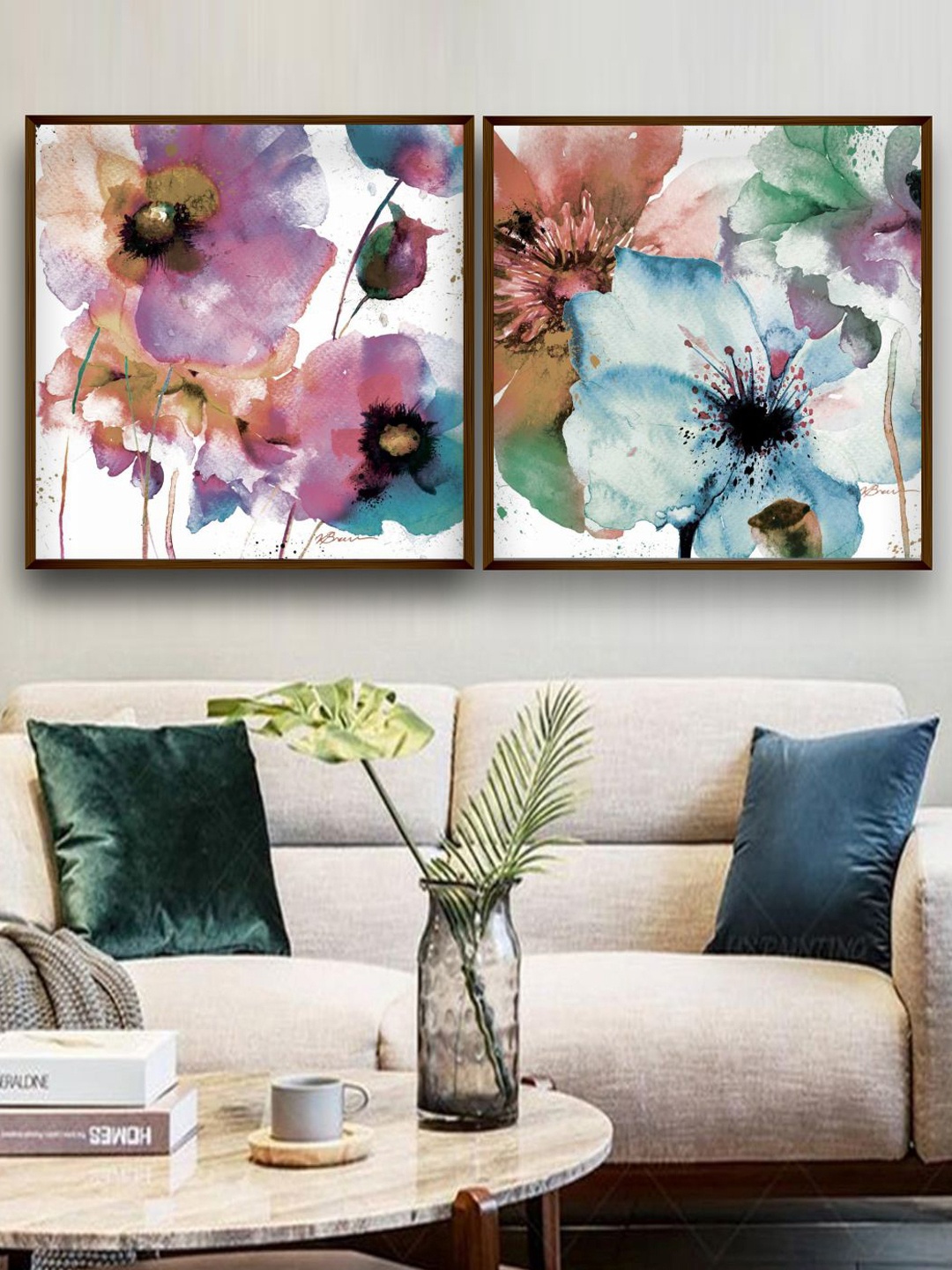 

The Art House Set of 2 Floral Painting Canvas Wall Art, Purple