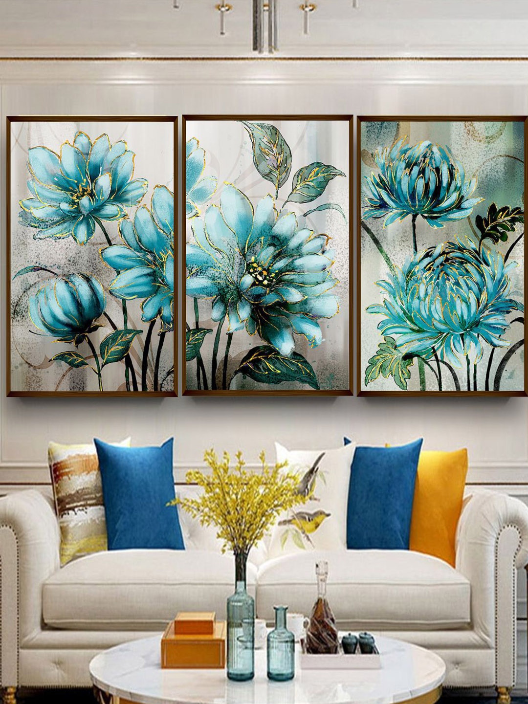 

The Art House Blue & Gold-Toned Floral Canvas Painting Wall Art