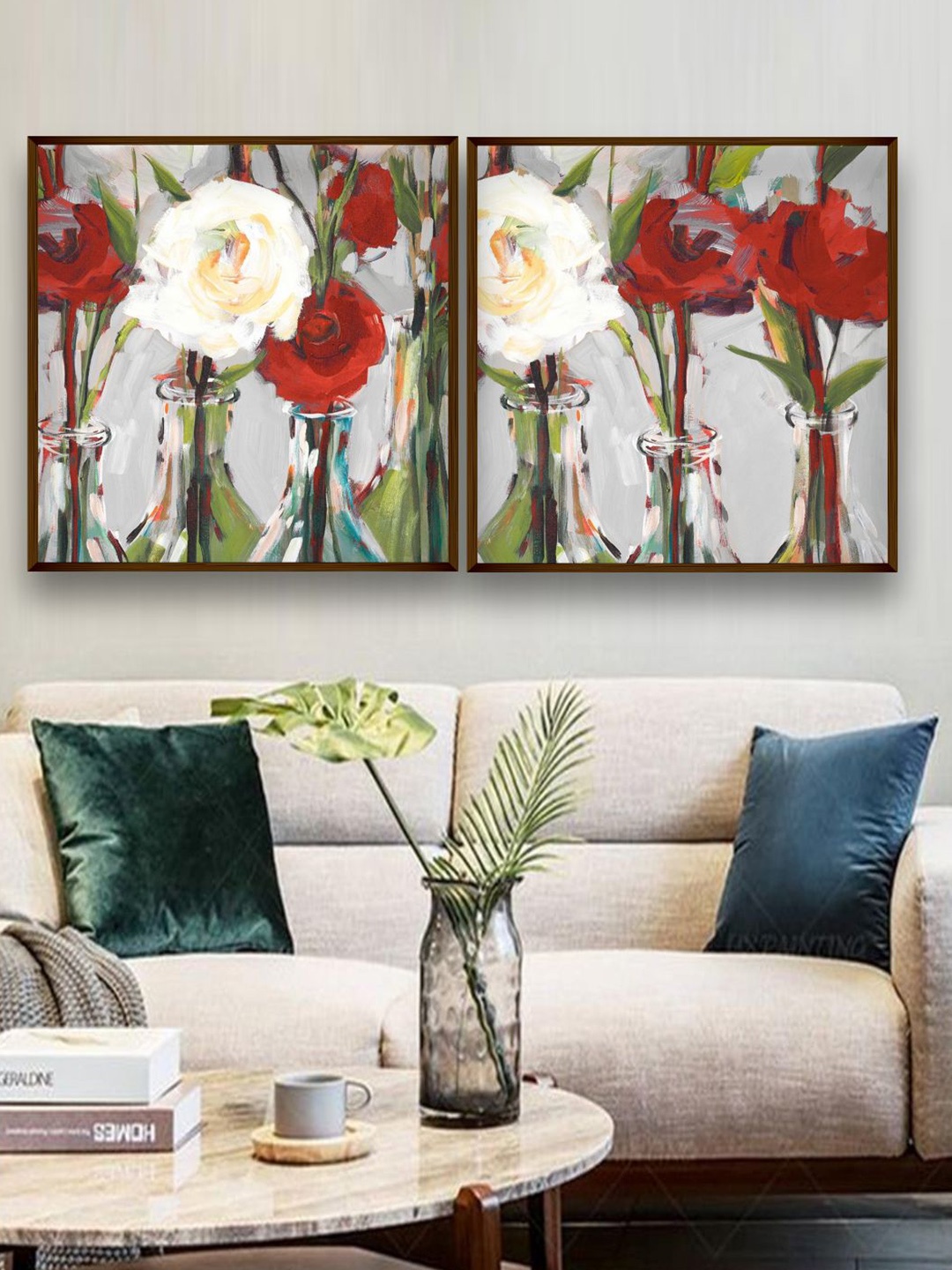 

The Art House Set Of 2 Red & White Abstract Painting Wall Art