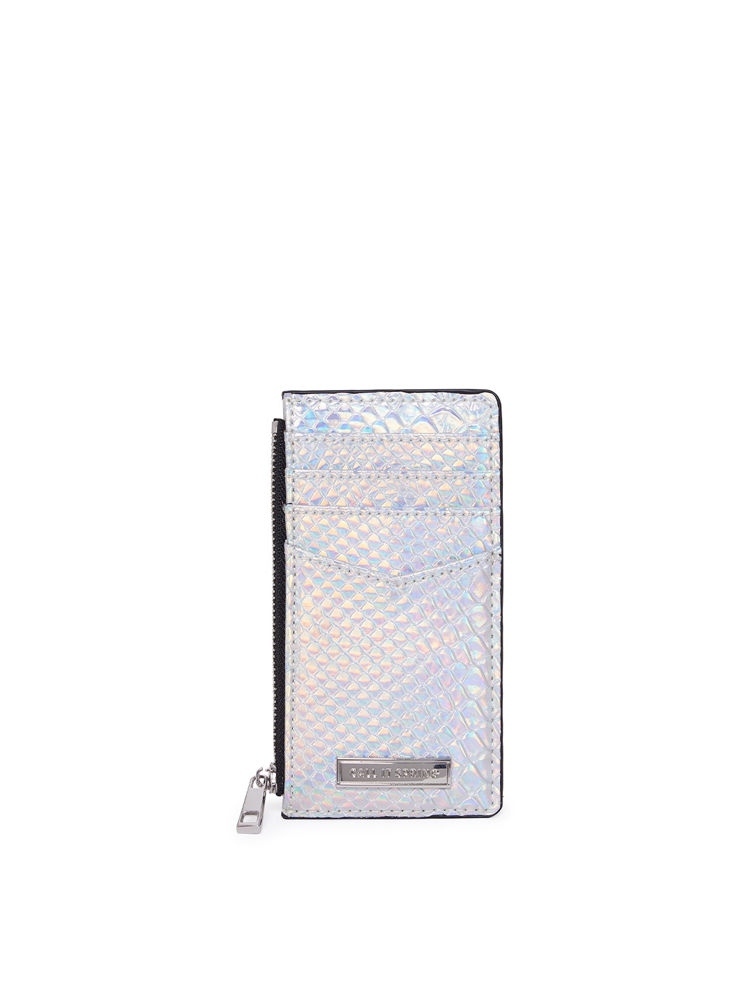 

Call It Spring Women Silver-Toned Textured PU Zip Around Wallet