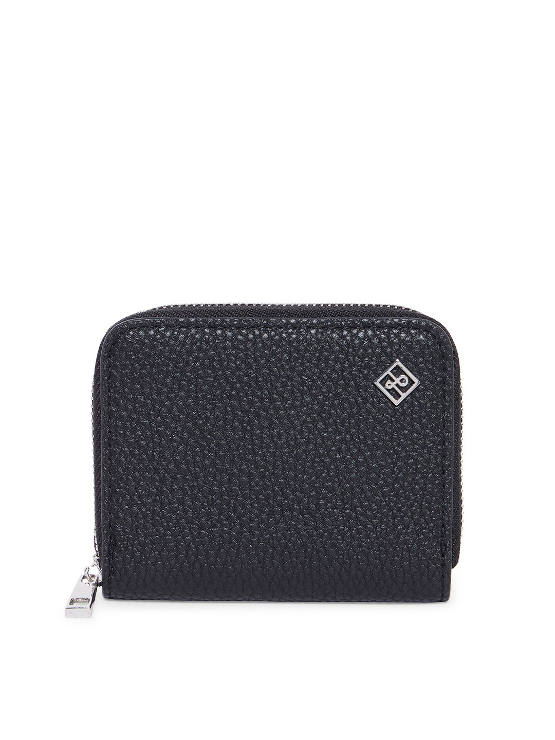 

Call It Spring Women Black Textured Zip Around Wallet