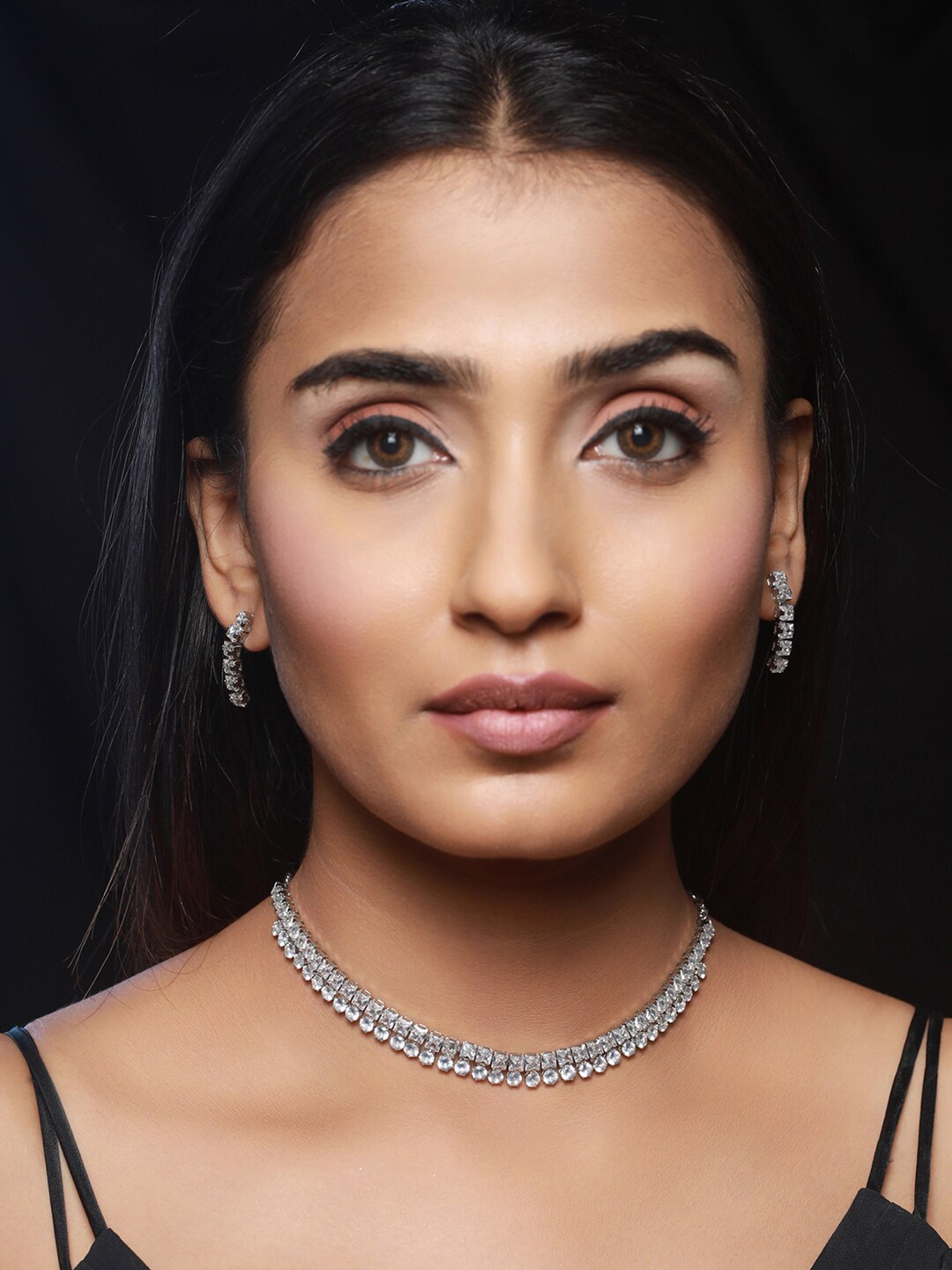 

Priyaasi Silver-Plated White AD-Studded Jewellery Set