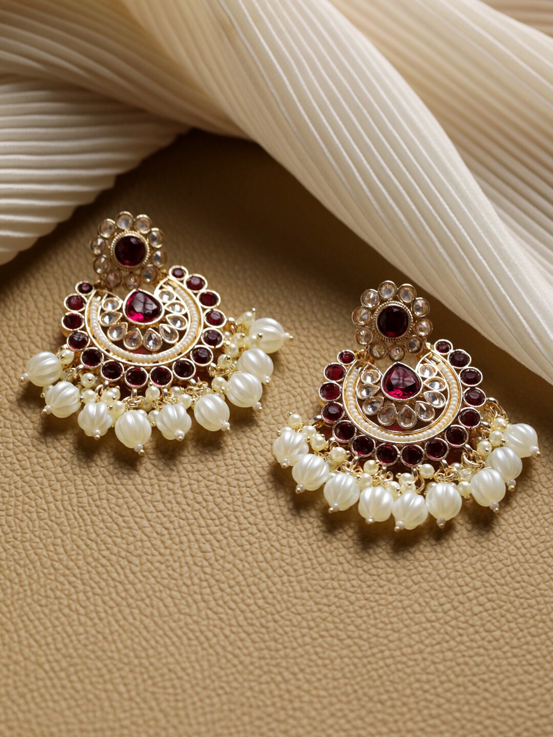 

Priyaasi Maroon Gold-Plated Contemporary Chandbalis Earrings