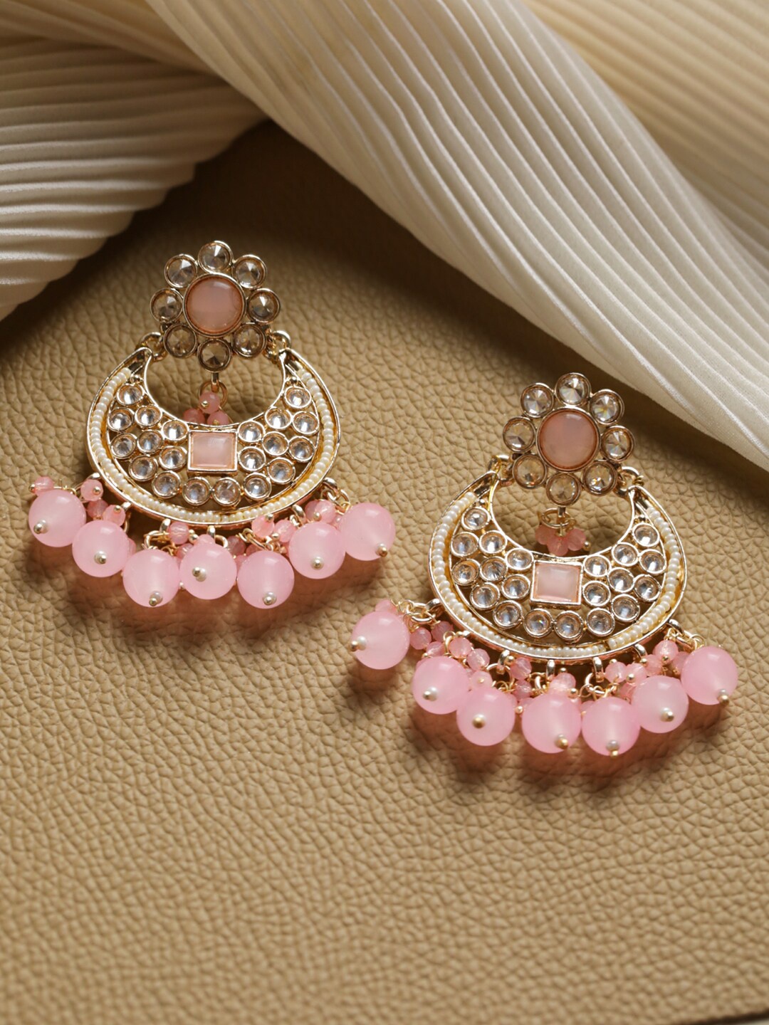 

Priyaasi Pink Gold-Plated Contemporary Chandbalis Earrings