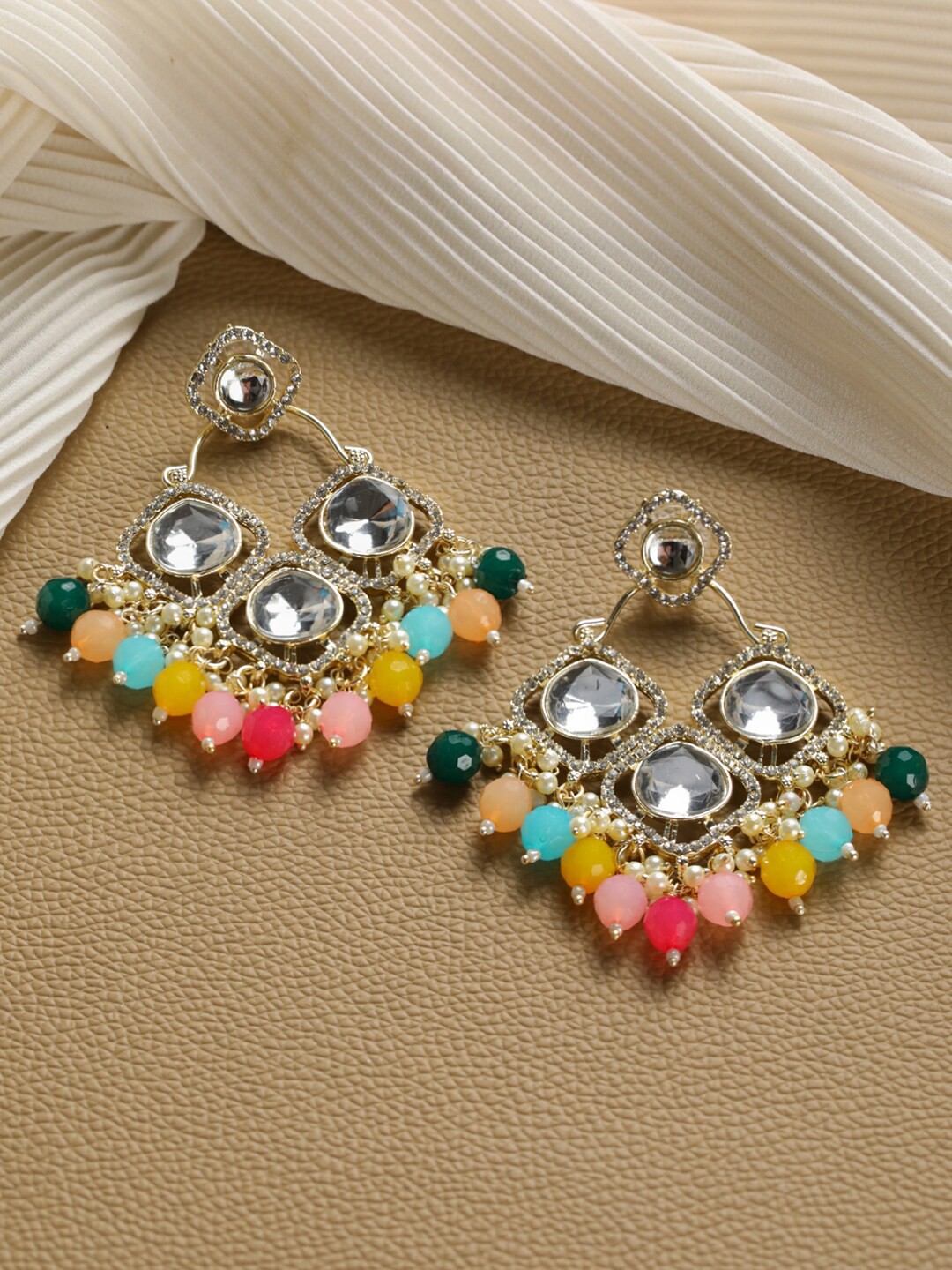 

Priyaasi Yellow Gold-Plated Contemporary Drop Earrings