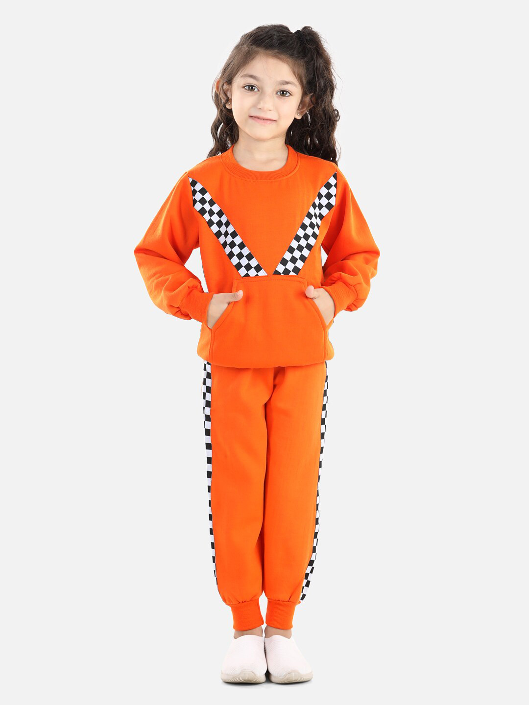 

Cutiekins Girls Orange & White Checked Sweatshirt with Joggers