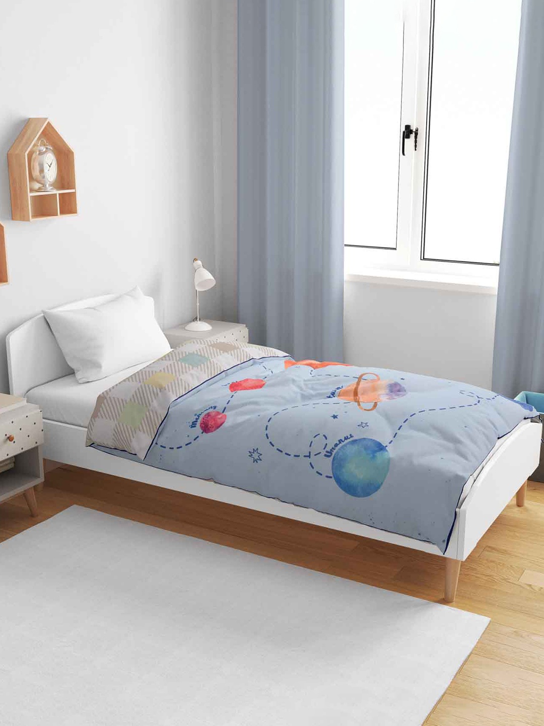 

haus & kinder Blue & Yellow Cotton Cartoon Characters AC Room 120 GSM Single Bed Dohar